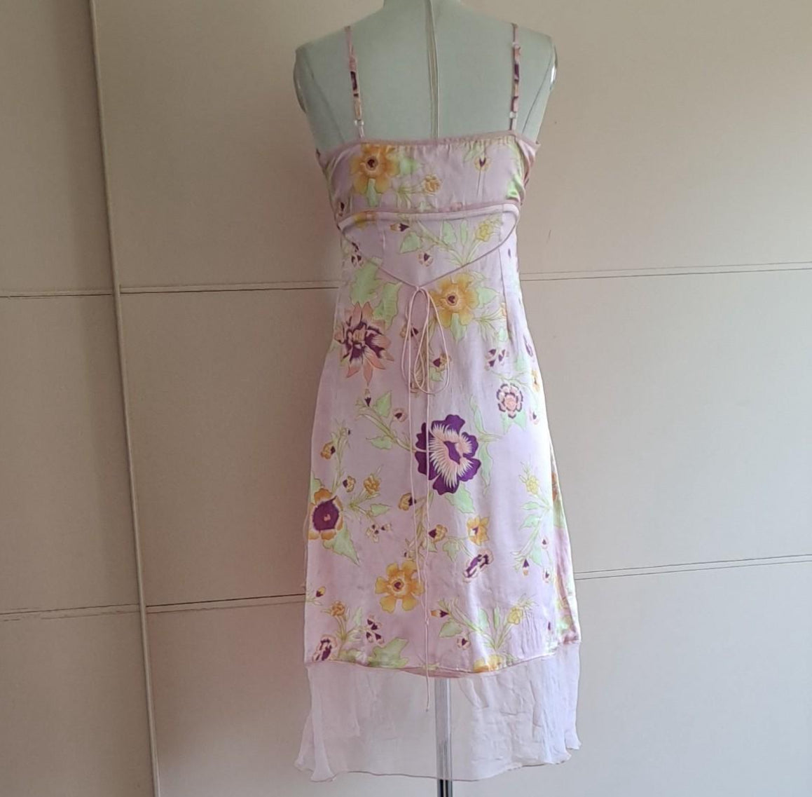 Vintage 90βs 100% silk pink floral midi dress
