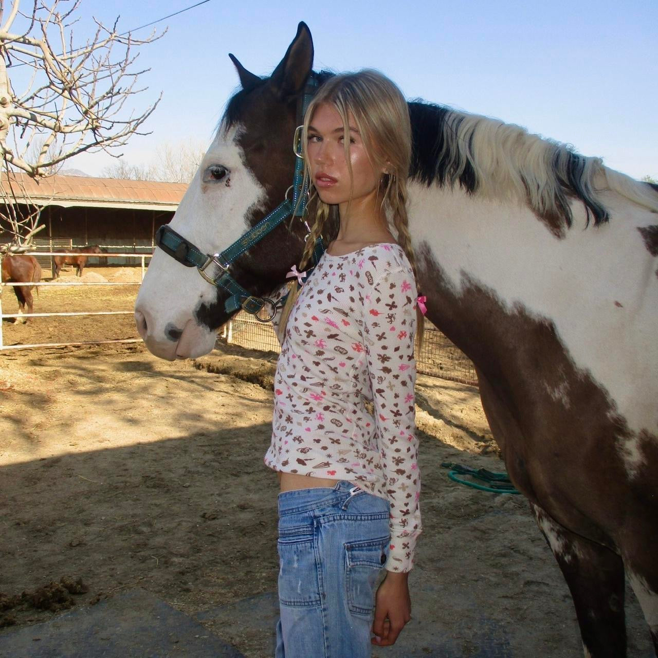 Vintage American waffle pattern long sleeve top