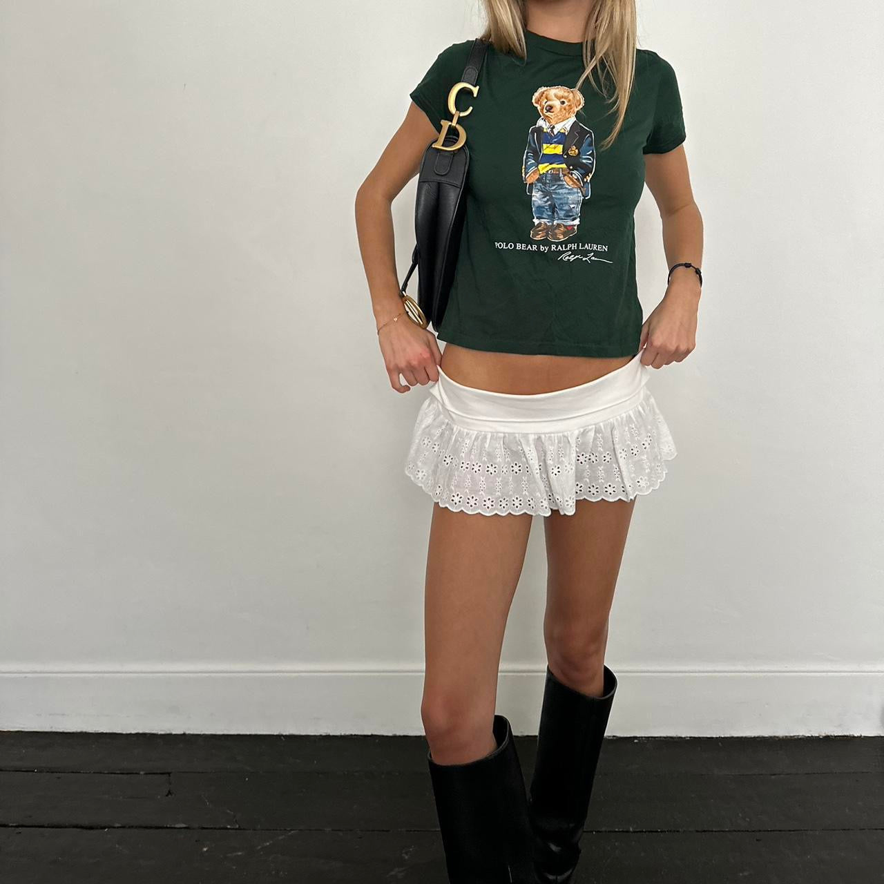 Vintage Polo Ralph Lauren dark green bear graphic baby tee