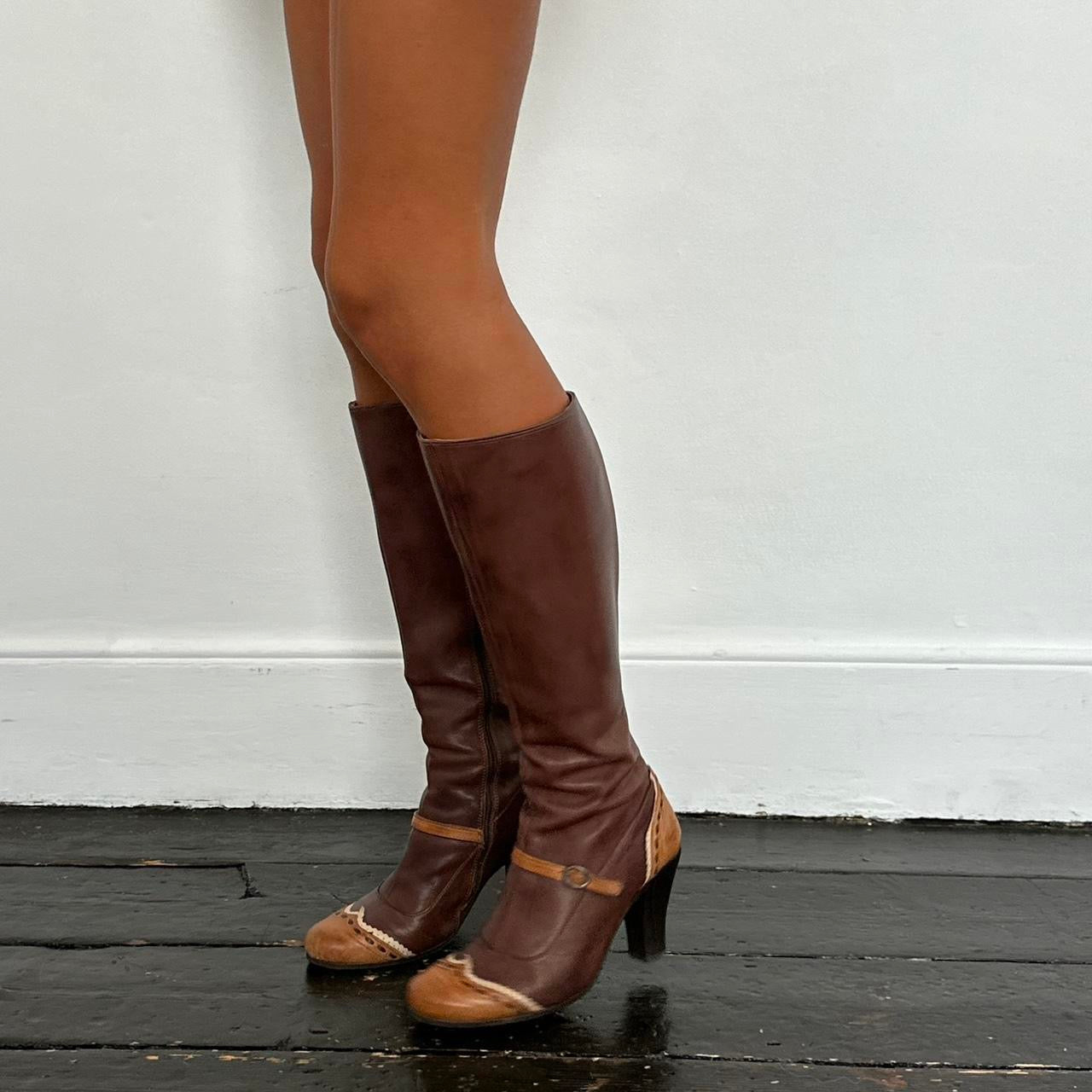 Vintage Pepe Jeans leather tan + brown heel boots