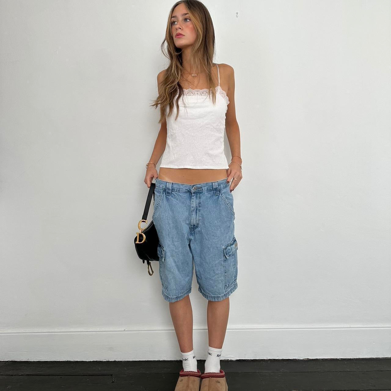 Vintage 90s blue wash cargo denim shorts