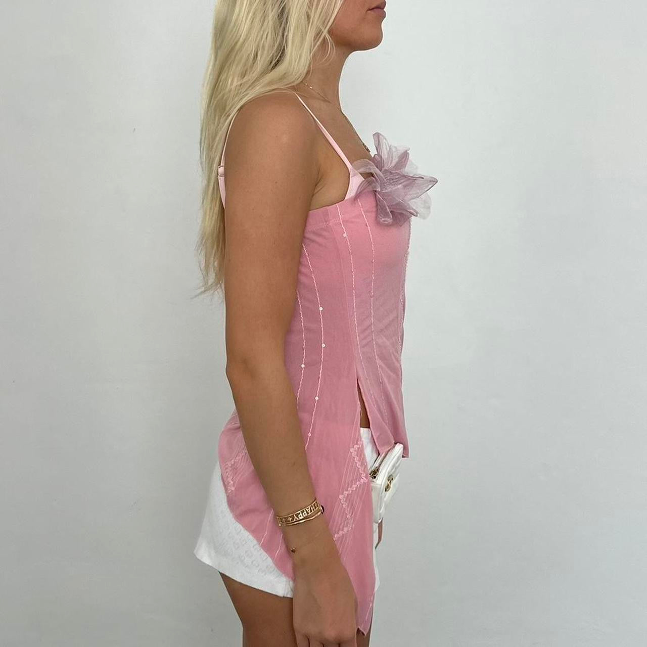 Vintage 90’s pink strapless flower motif top
