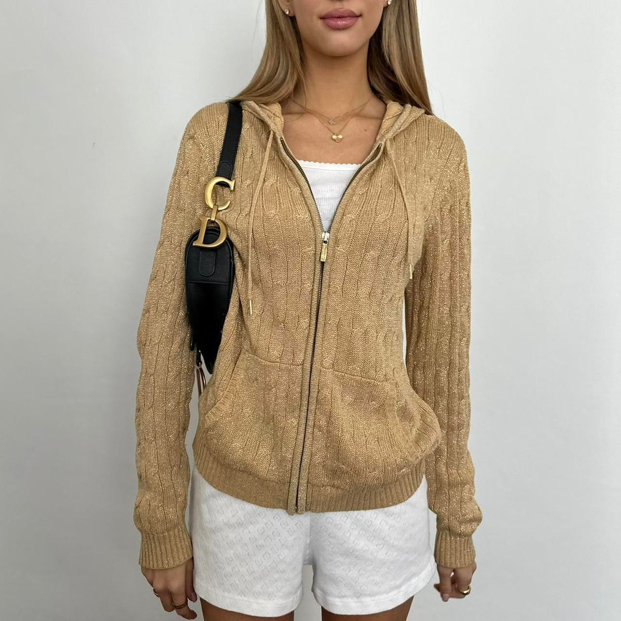 Vintage Ralph Lauren gold cable knit zip up hoodie