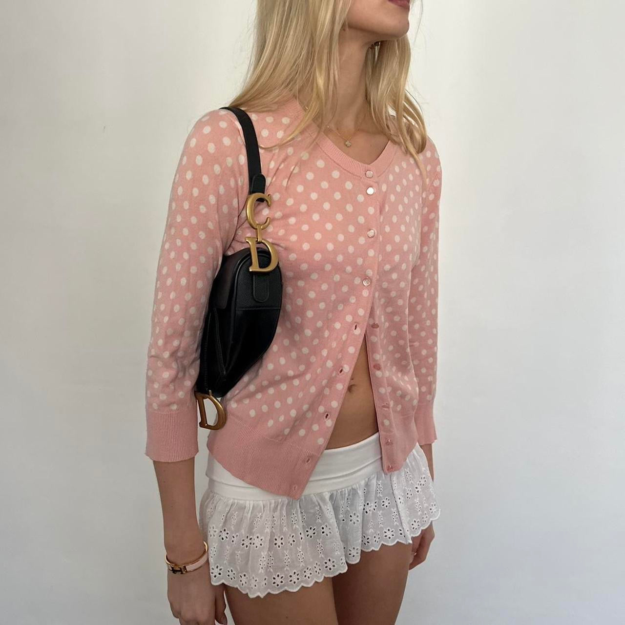 Vintage pink polka dot cardigan top