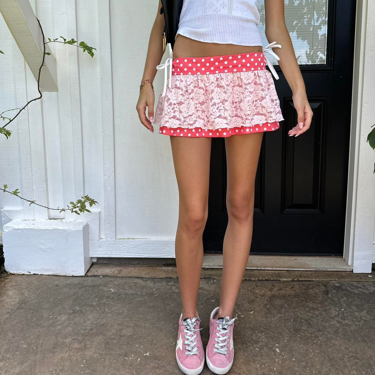 Vintage 90’s polka dots lace layered mini skirt