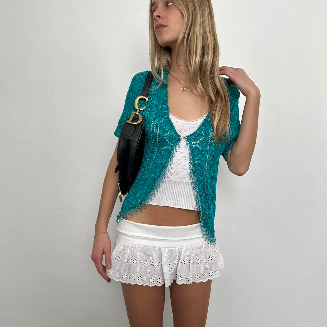 Vintage turquoise layering cardigan top