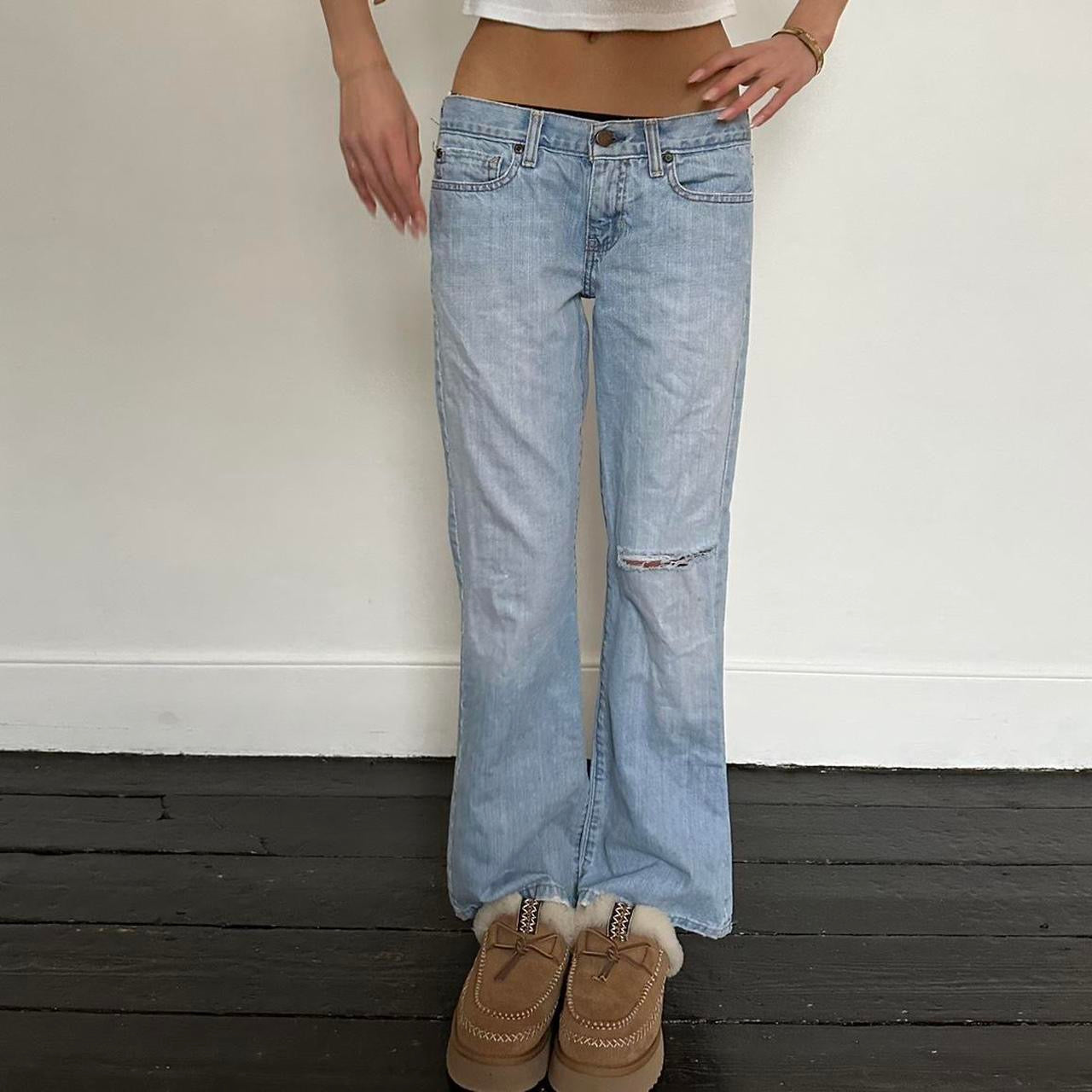 Vintage 2000’s Abercrombie and Fitch blue distressed bootcut jeans