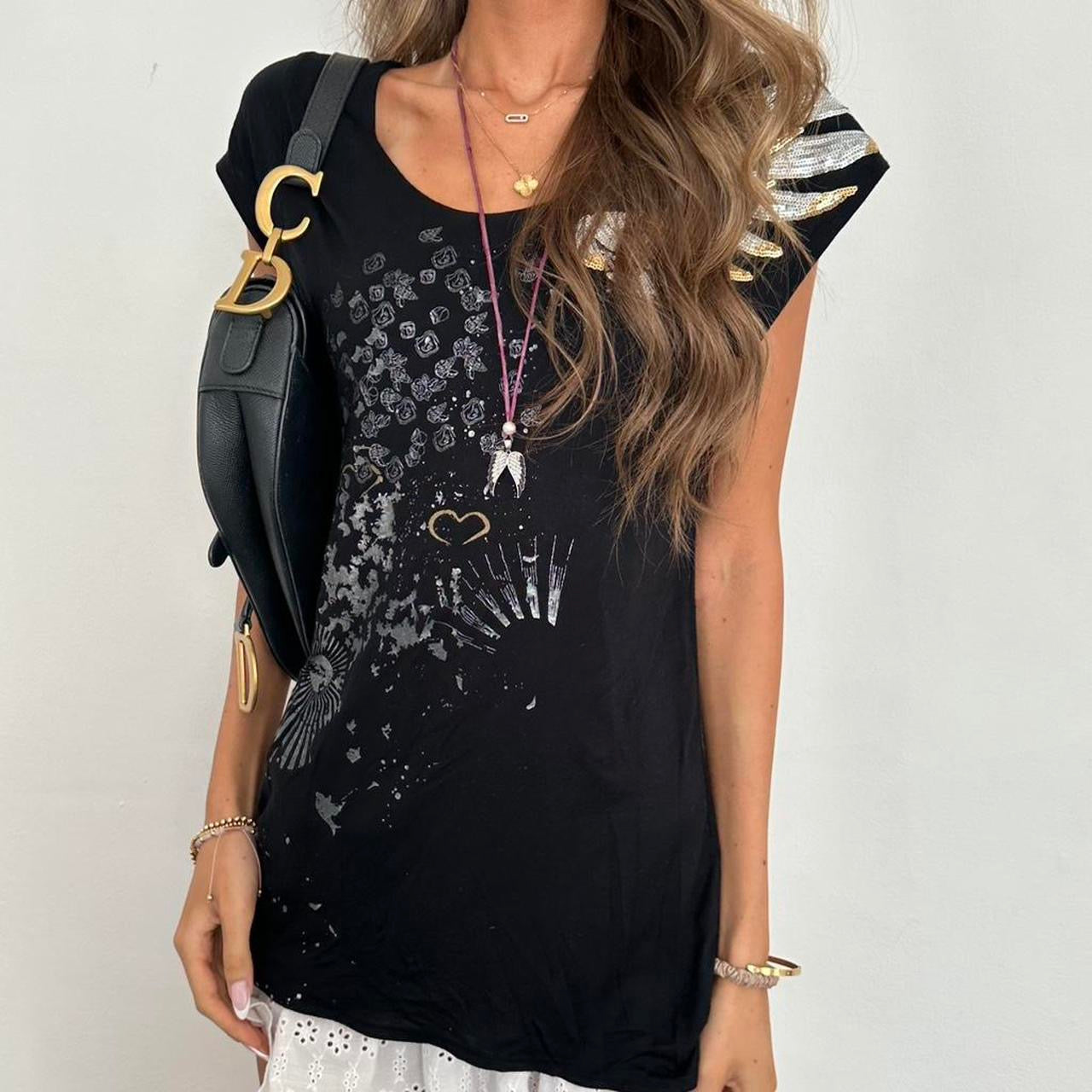 Vintage 2000s angel wing sequin cami top