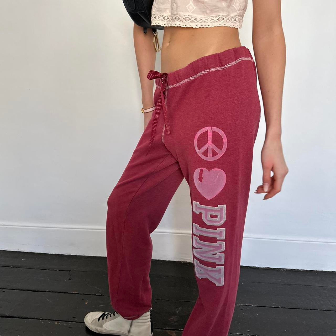 Vintage 2000’s Victoria’s Secret dark pink peace sweatpants