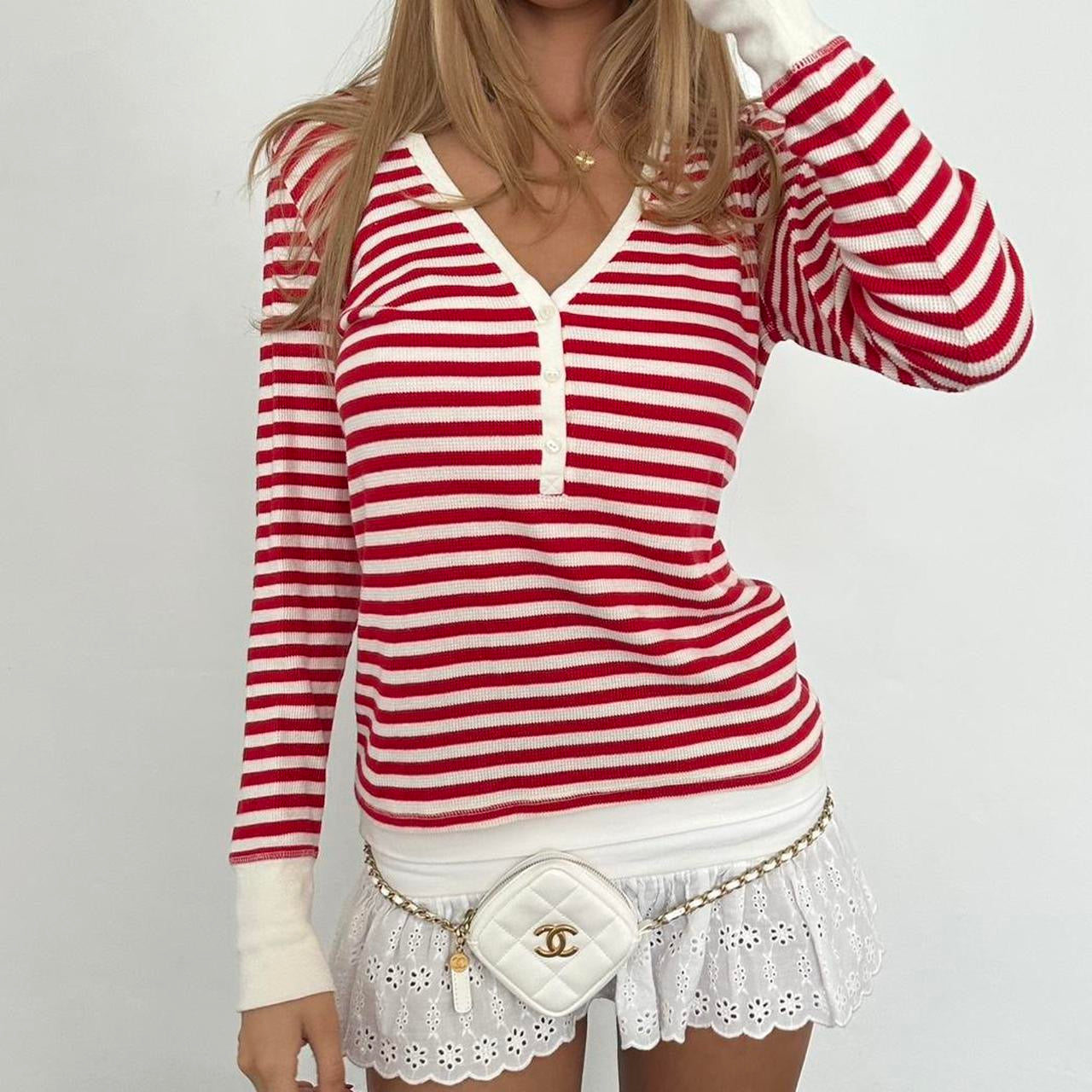 Vintage Victoria’s Secret red & white striped henley top