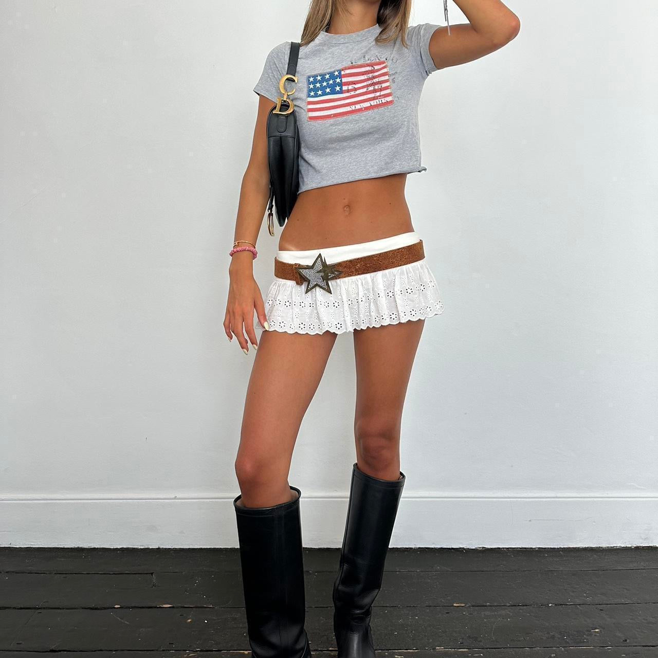 Vintage Ralph Lauren American flag grey baby tee
