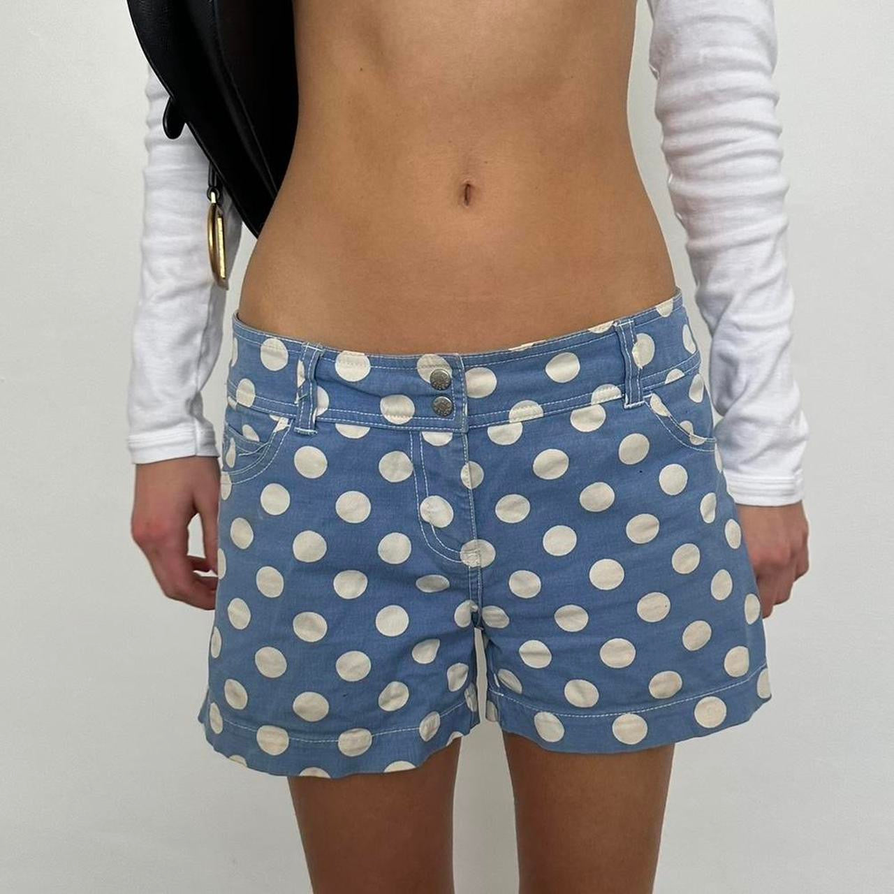 Vintage blue polka dot heart pocket shorts