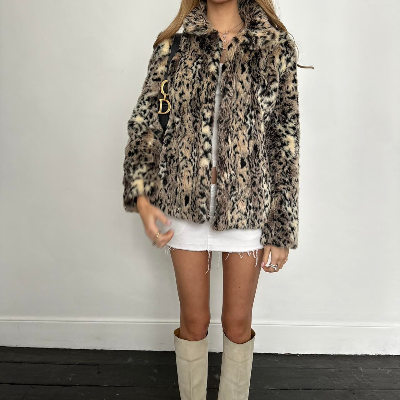 Vintage 2000’s brown & black faux fur jacket