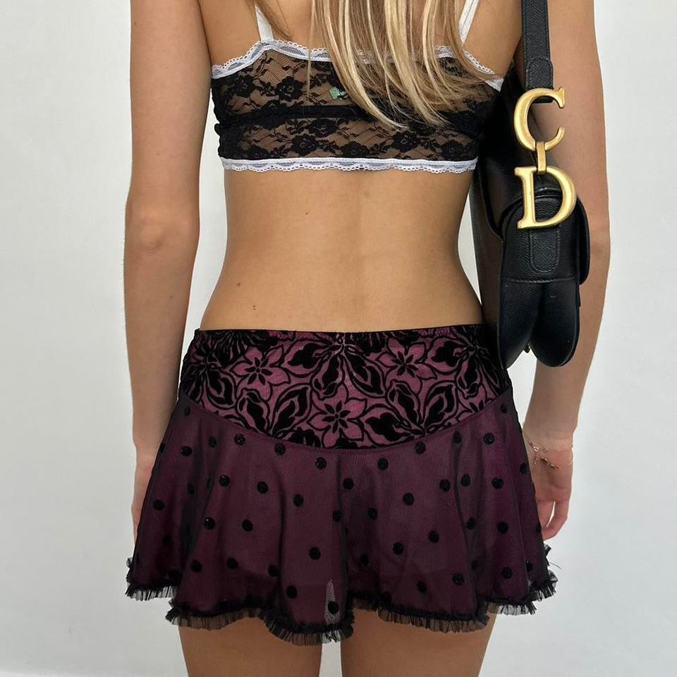 Vintage early 2000s polka dot lace mini skirt