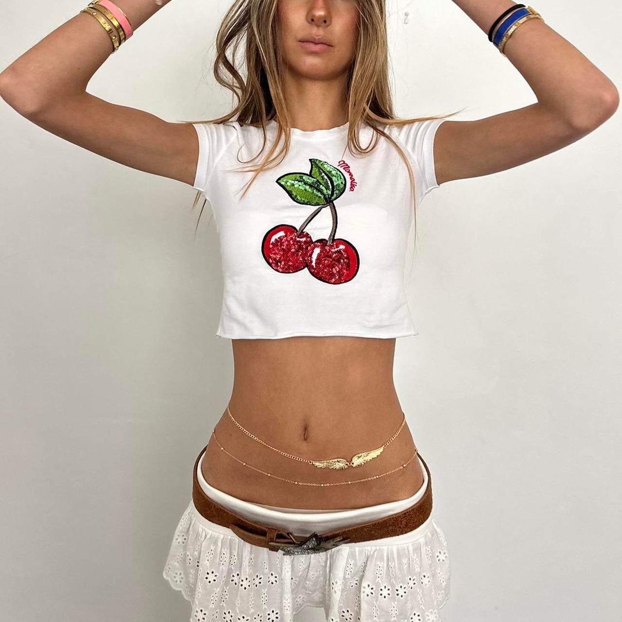 Vintage cherry white baby tee šš