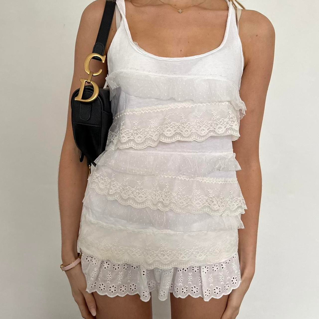 Vintage 2000s white lace ruffle cami top