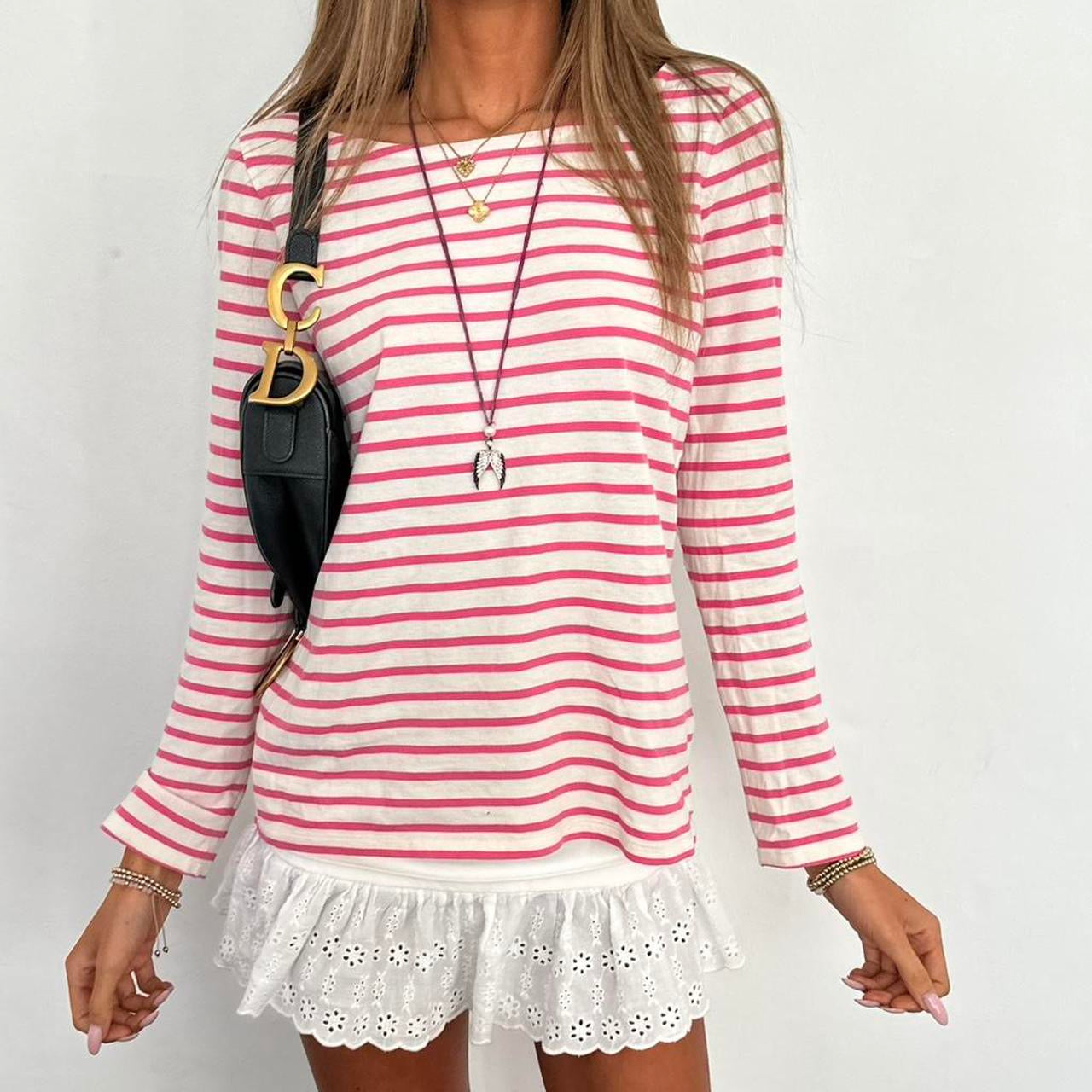 Vintage pink stripe long sleeve top