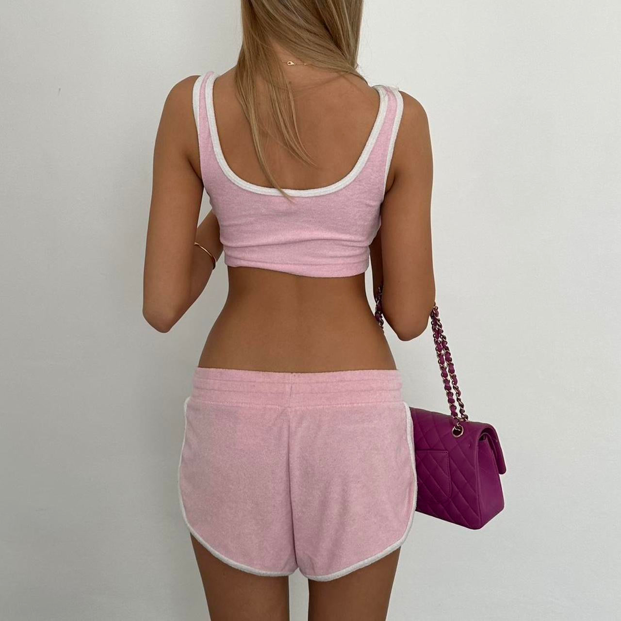 Vintage 2000’s pink terry shorts and cami two-piece set