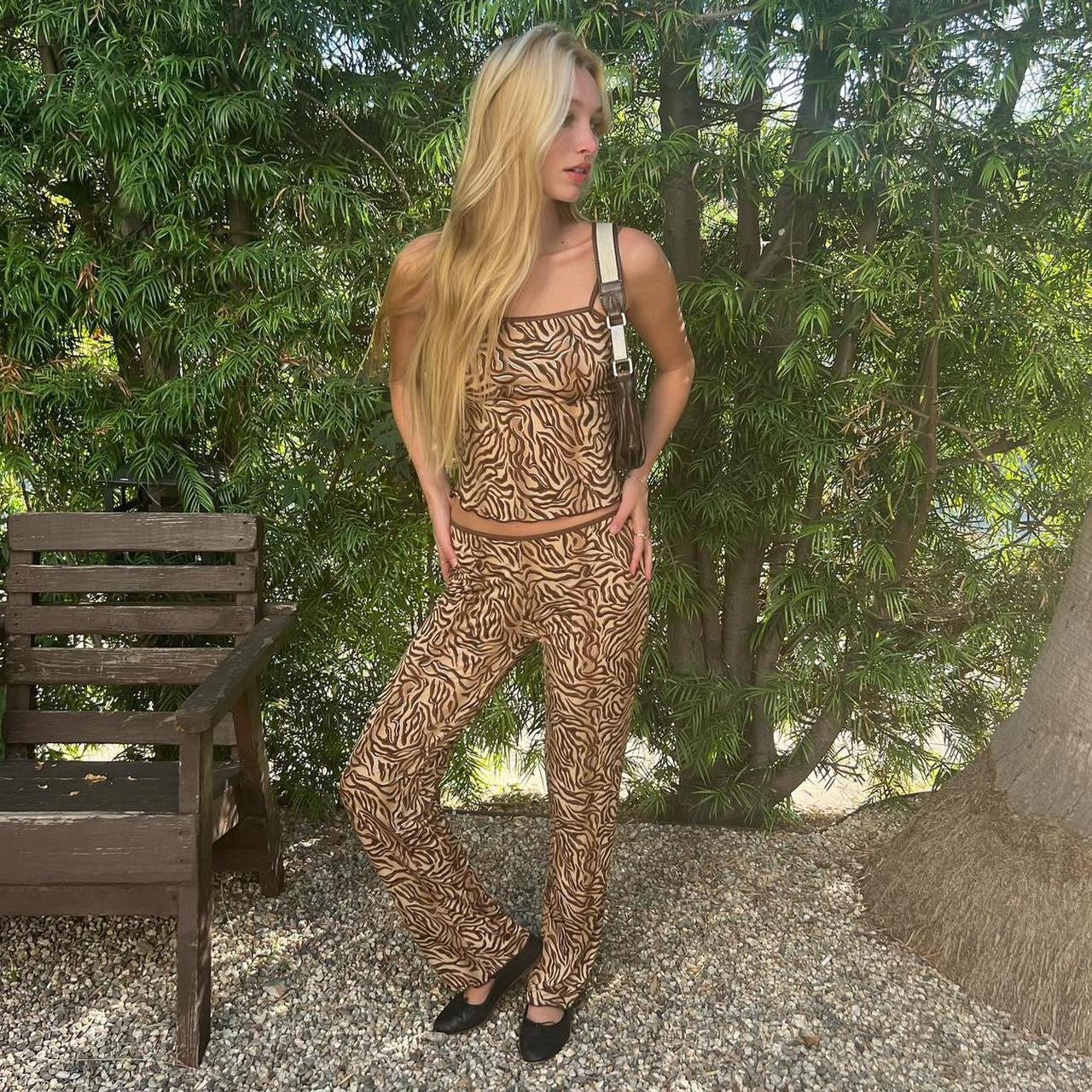 Vintage 90s animal print cami and pant two piece set