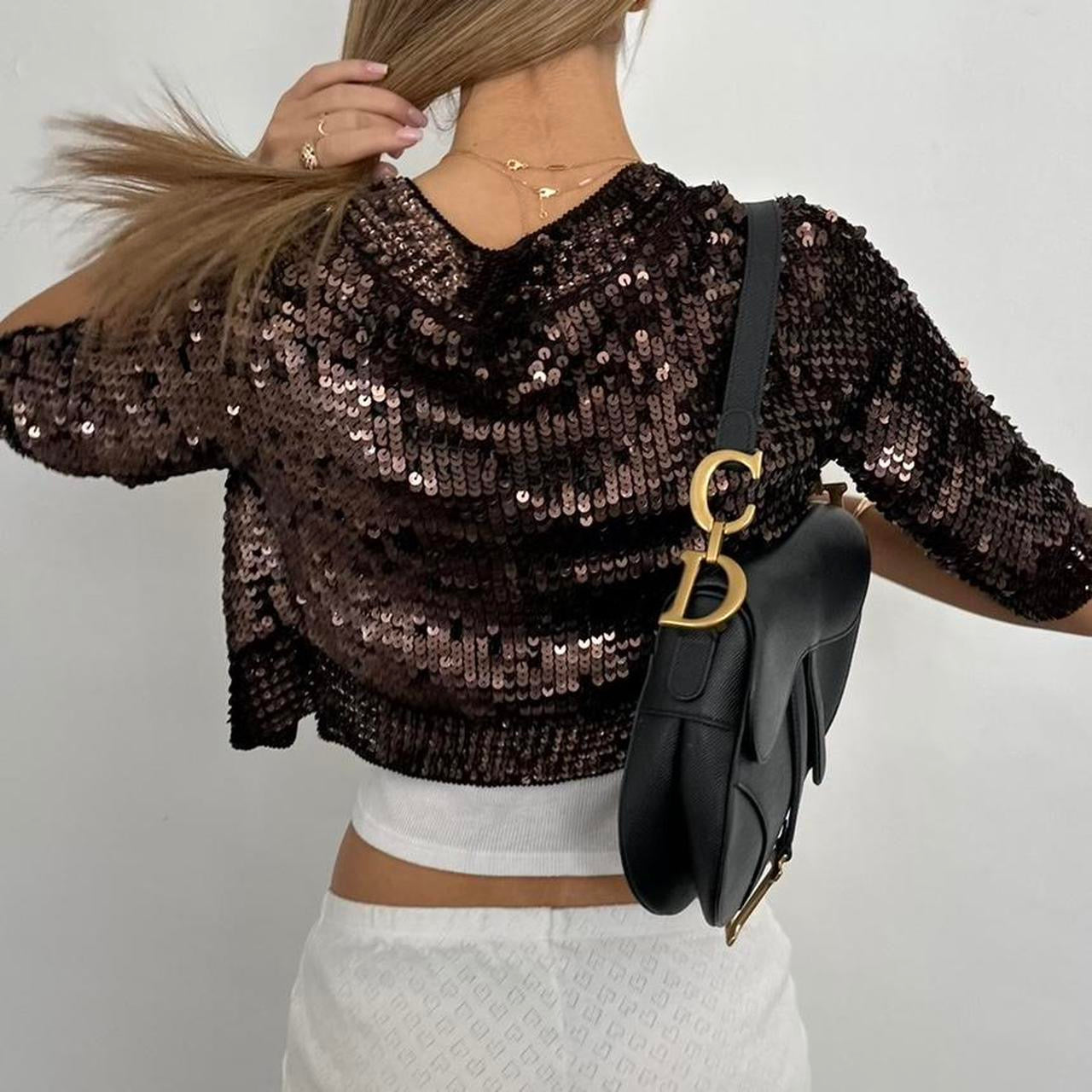 Vintage brown sequin cardigan top