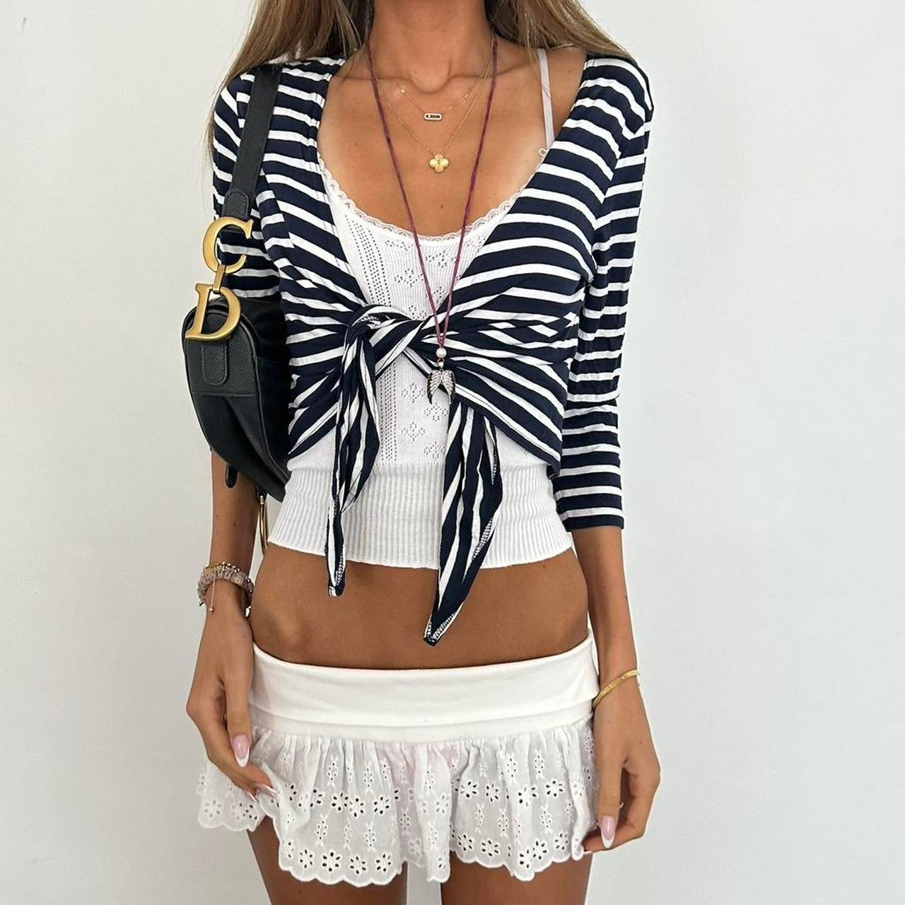 Vintage 2000s striped tie up layering top