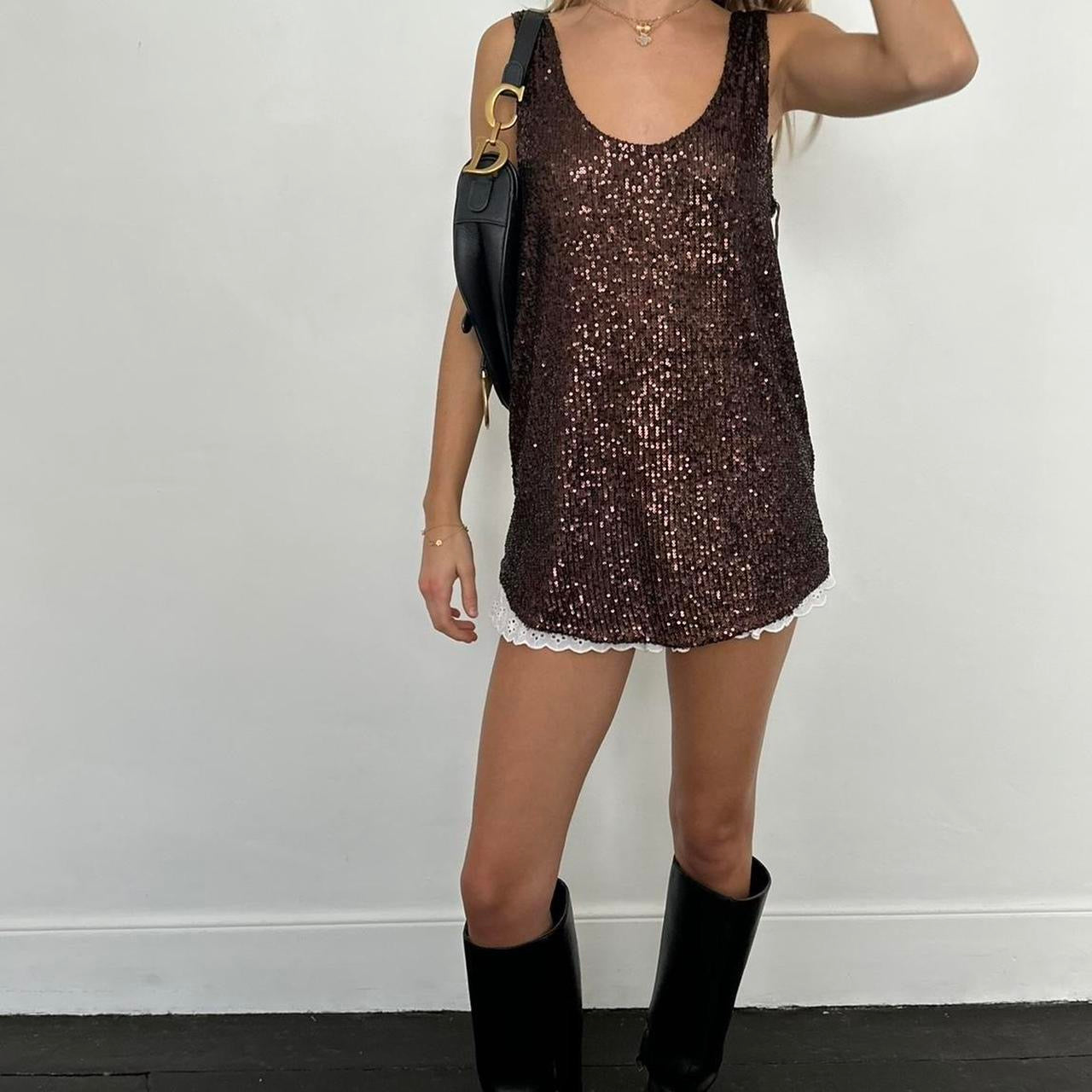 Vintage 90’s brown sequin tank top