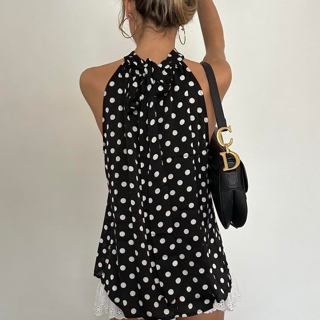 Vintage 90ās black and white polka dot top