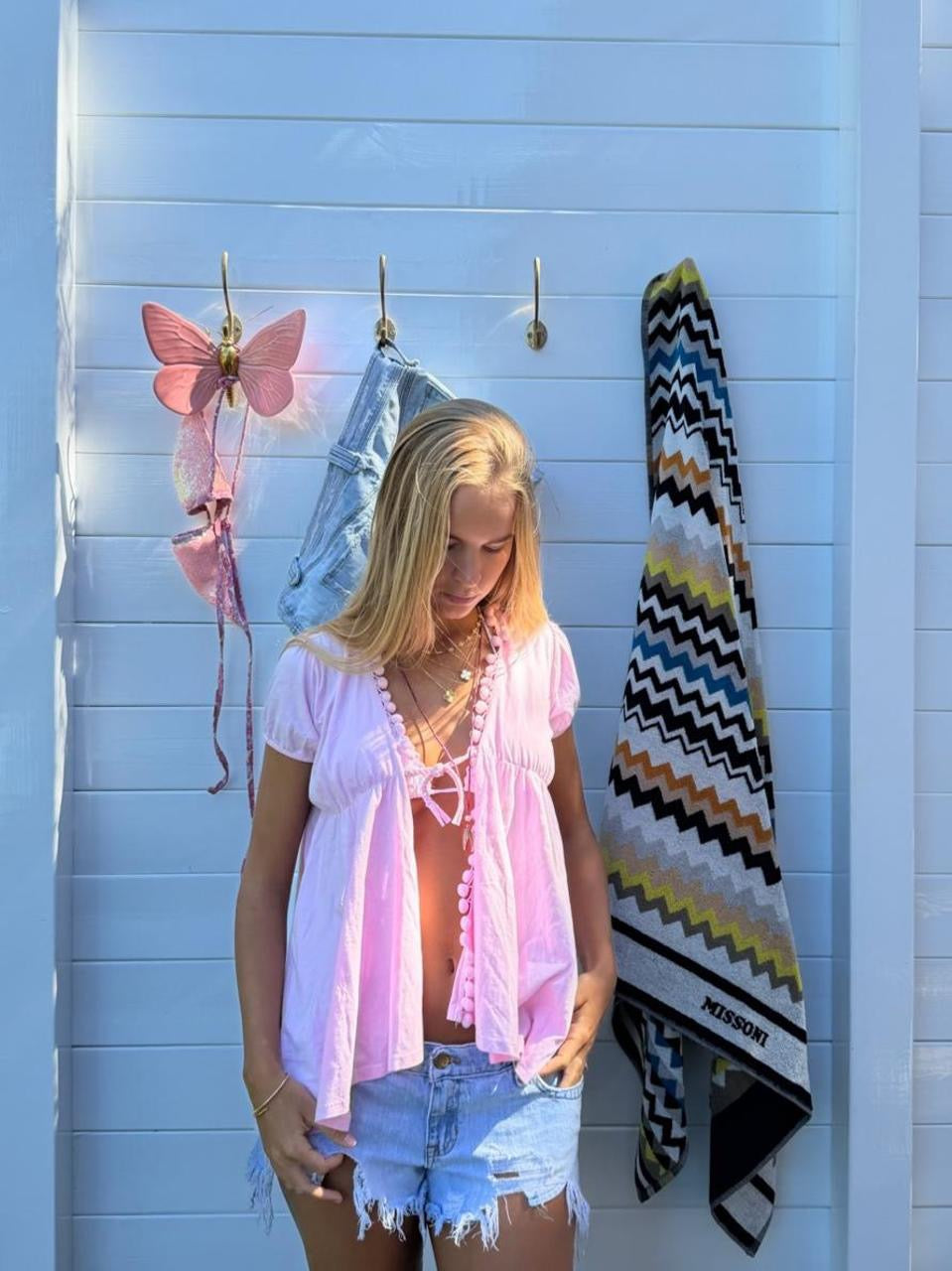 Vintage 00s pink tie up layering top