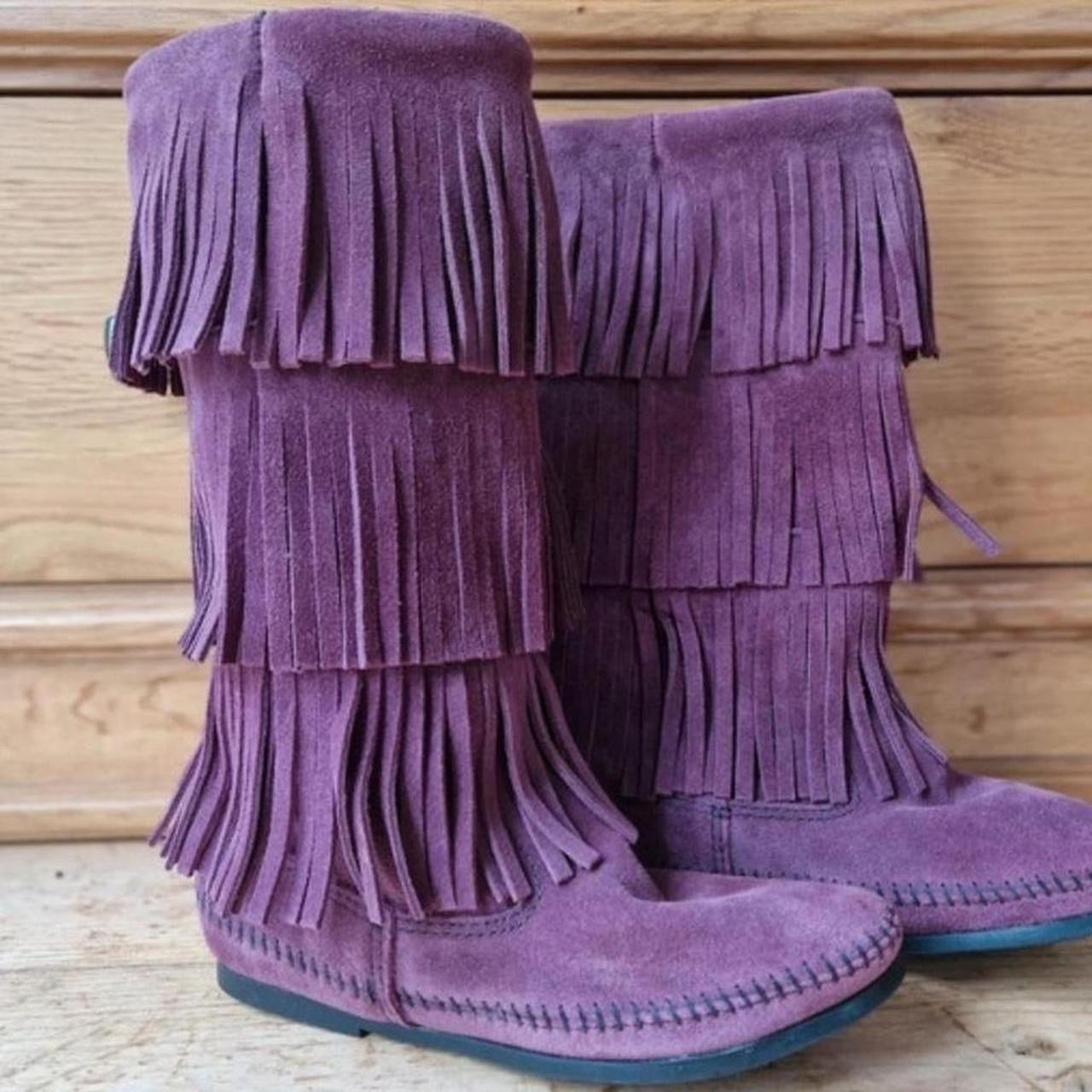 Vintage plum suede fringe leather boots