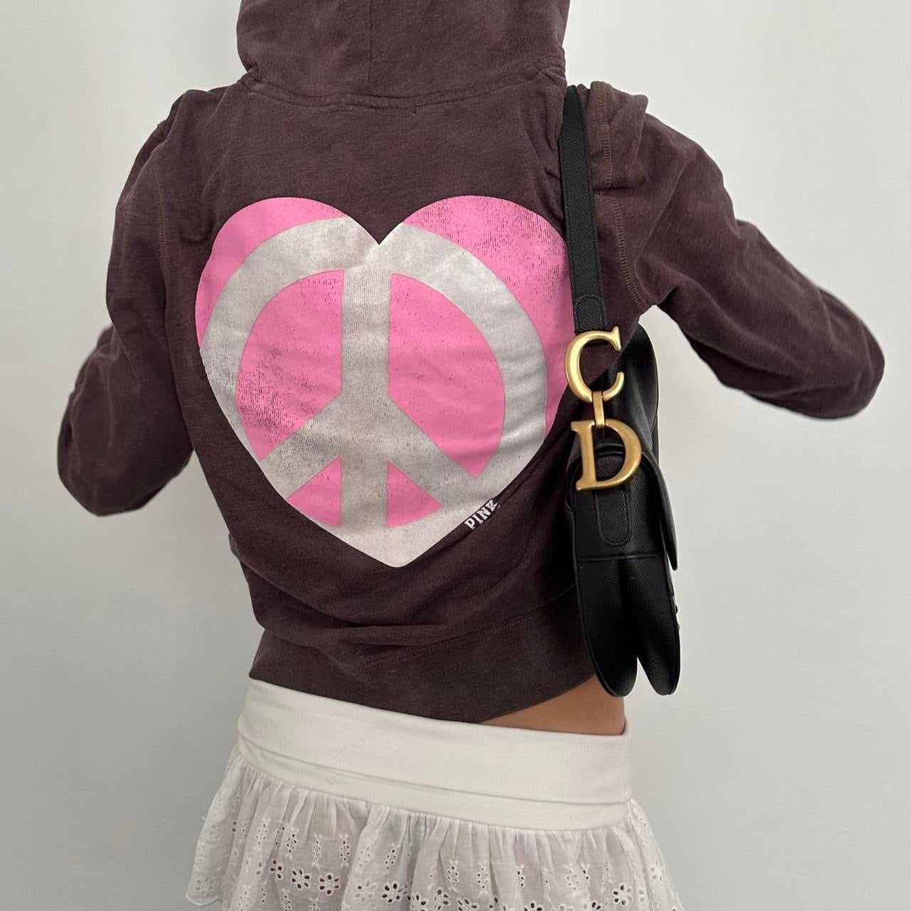 Vintage Victoria’s Secret brown and pink Peace sign & hearts hoodie