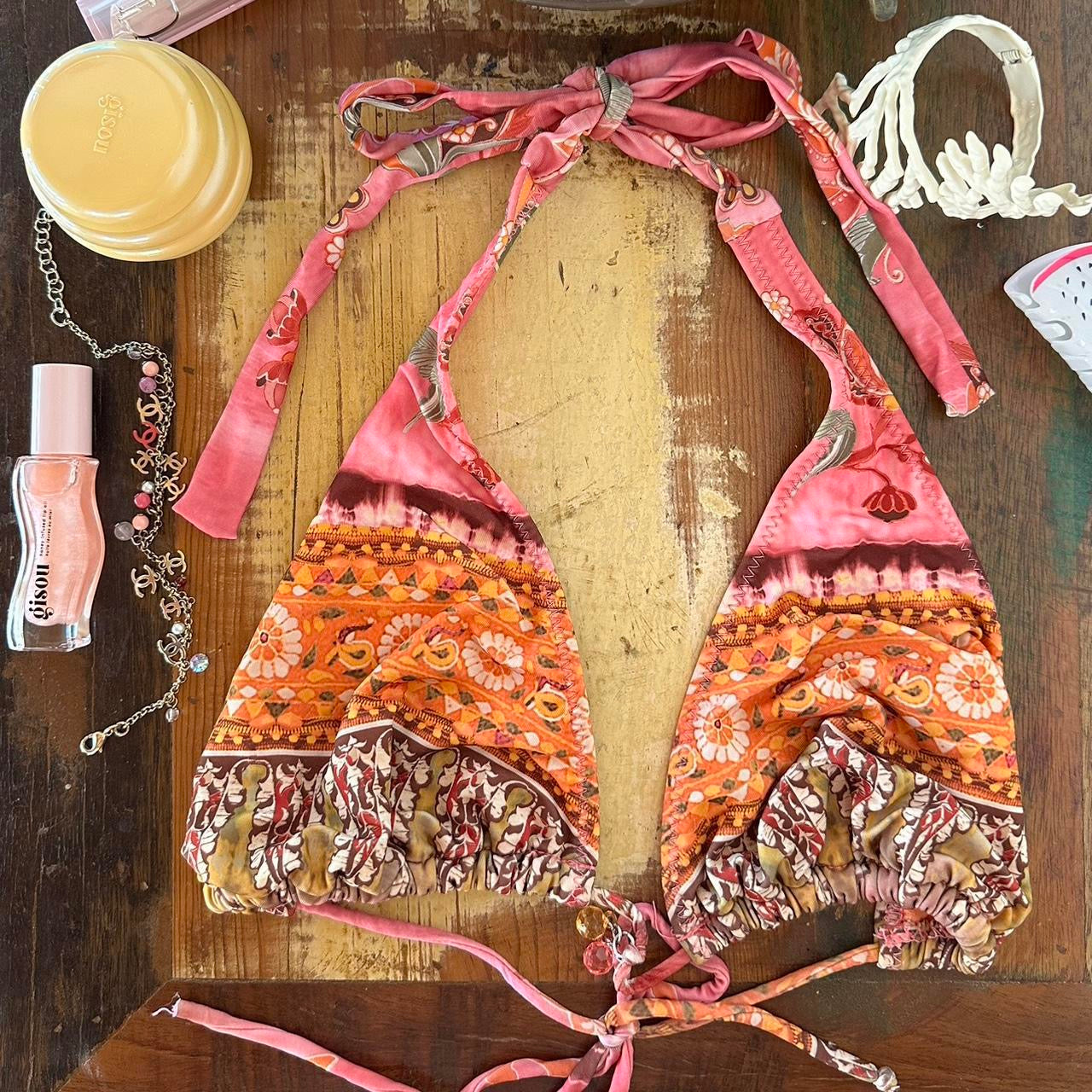Vintage Victoria’s Secret 90’s pink pattern charm bikini top