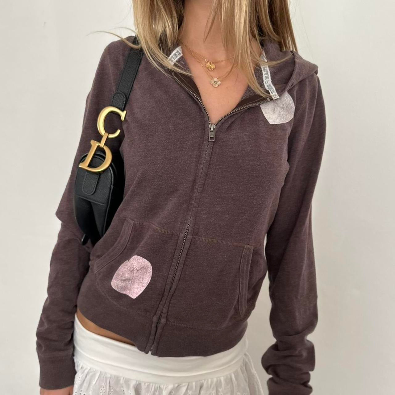 Vintage Victoria’s Secret brown and pink Peace sign & hearts hoodie