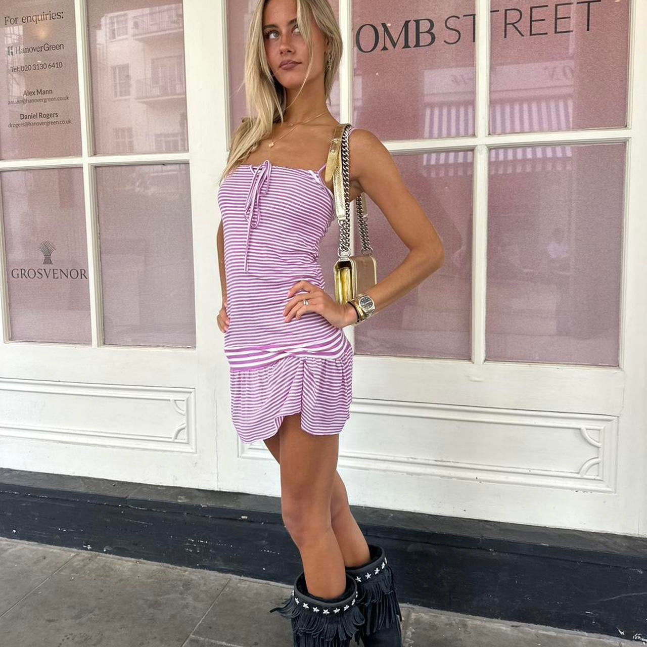 Vintage soft lilac striped mini dress