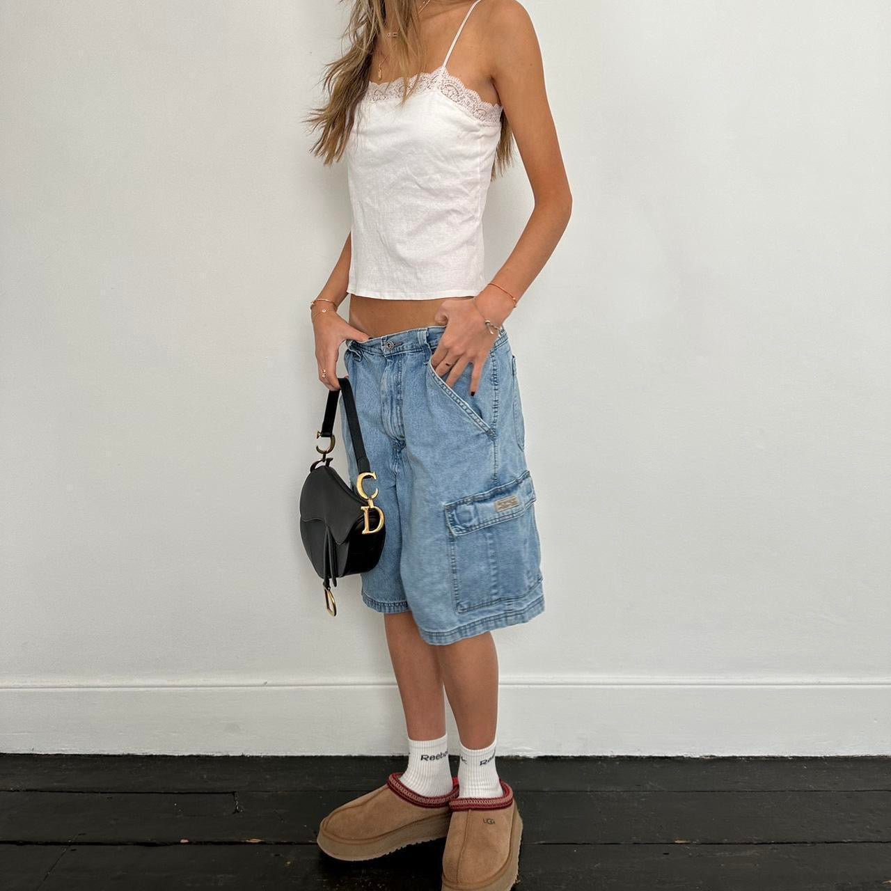 Vintage 90s blue wash cargo denim shorts