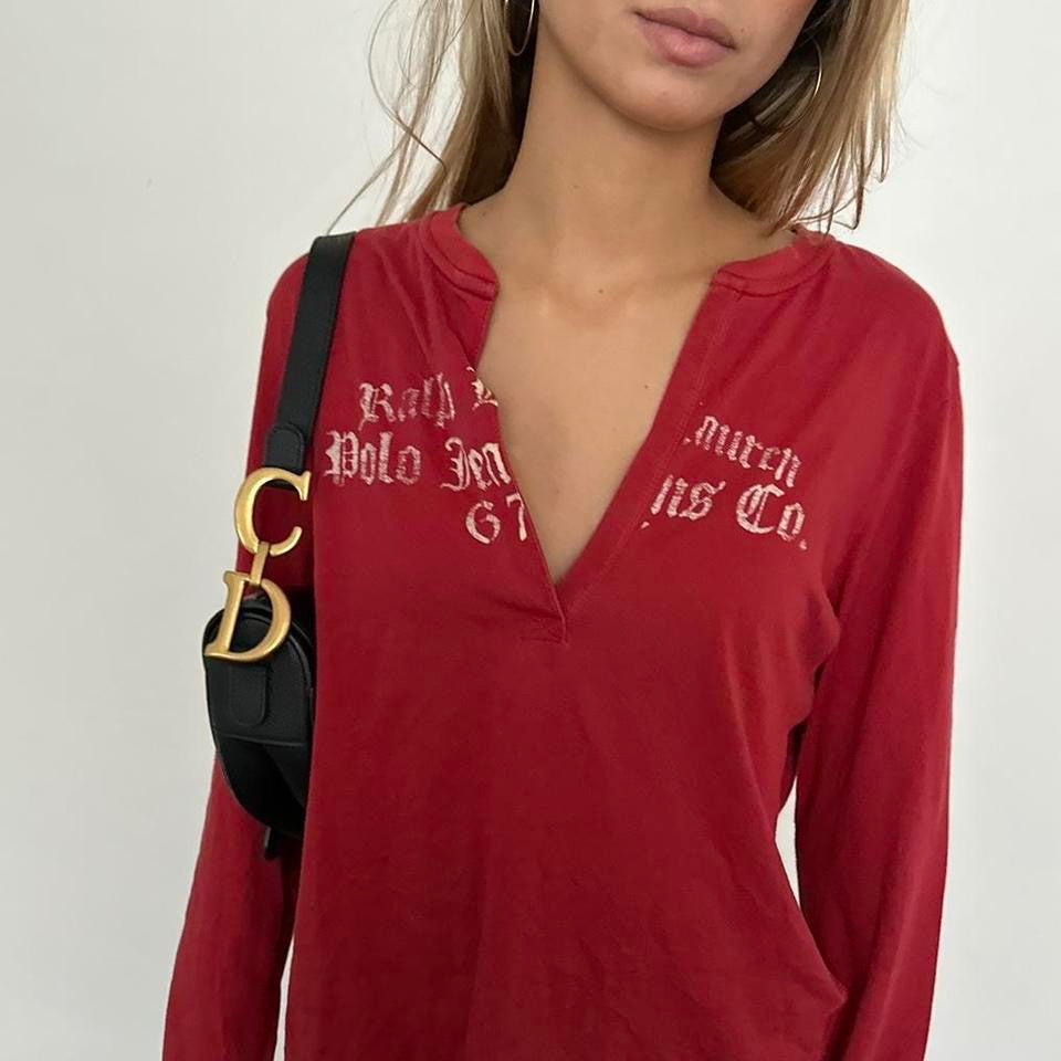 Vintage Ralph Lauren dark red script long sleeve  top