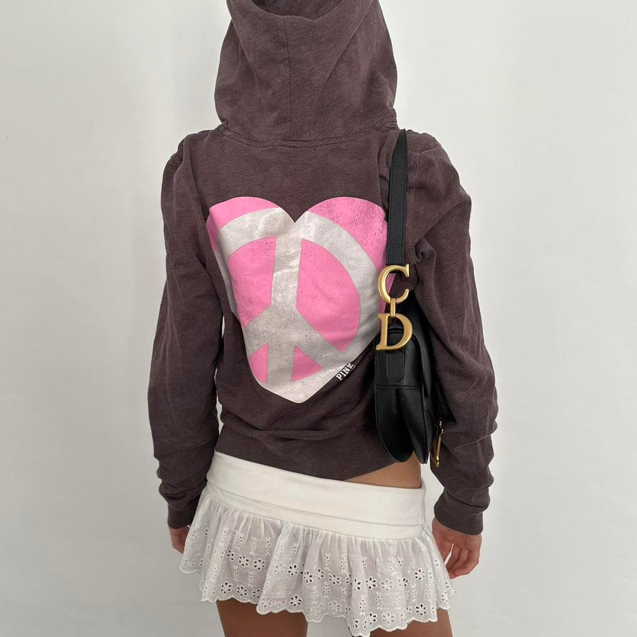 Vintage Victoria’s Secret brown and pink Peace sign & hearts hoodie