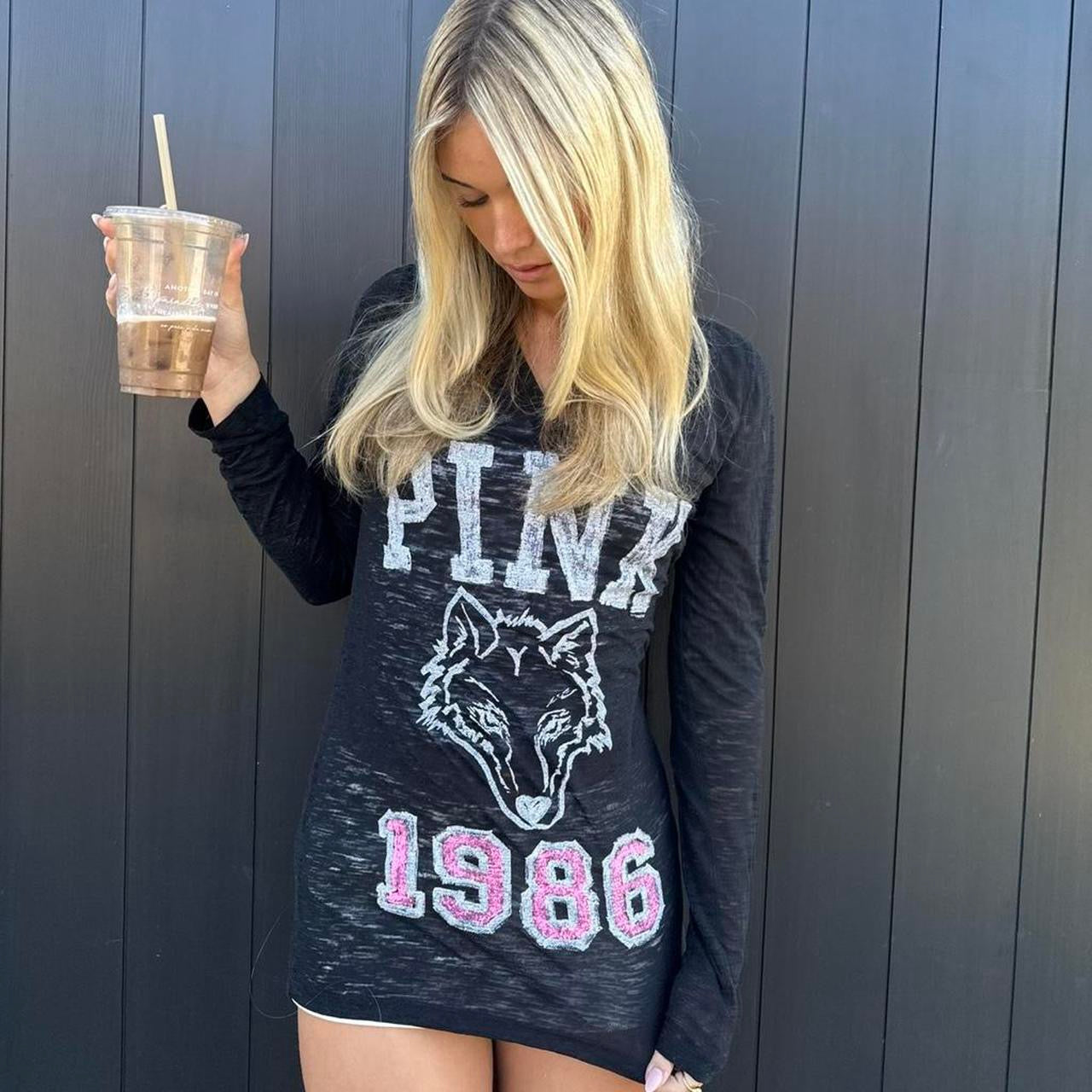 Vintage 90’s Victoria’s Secret off the shoulder black graphic top