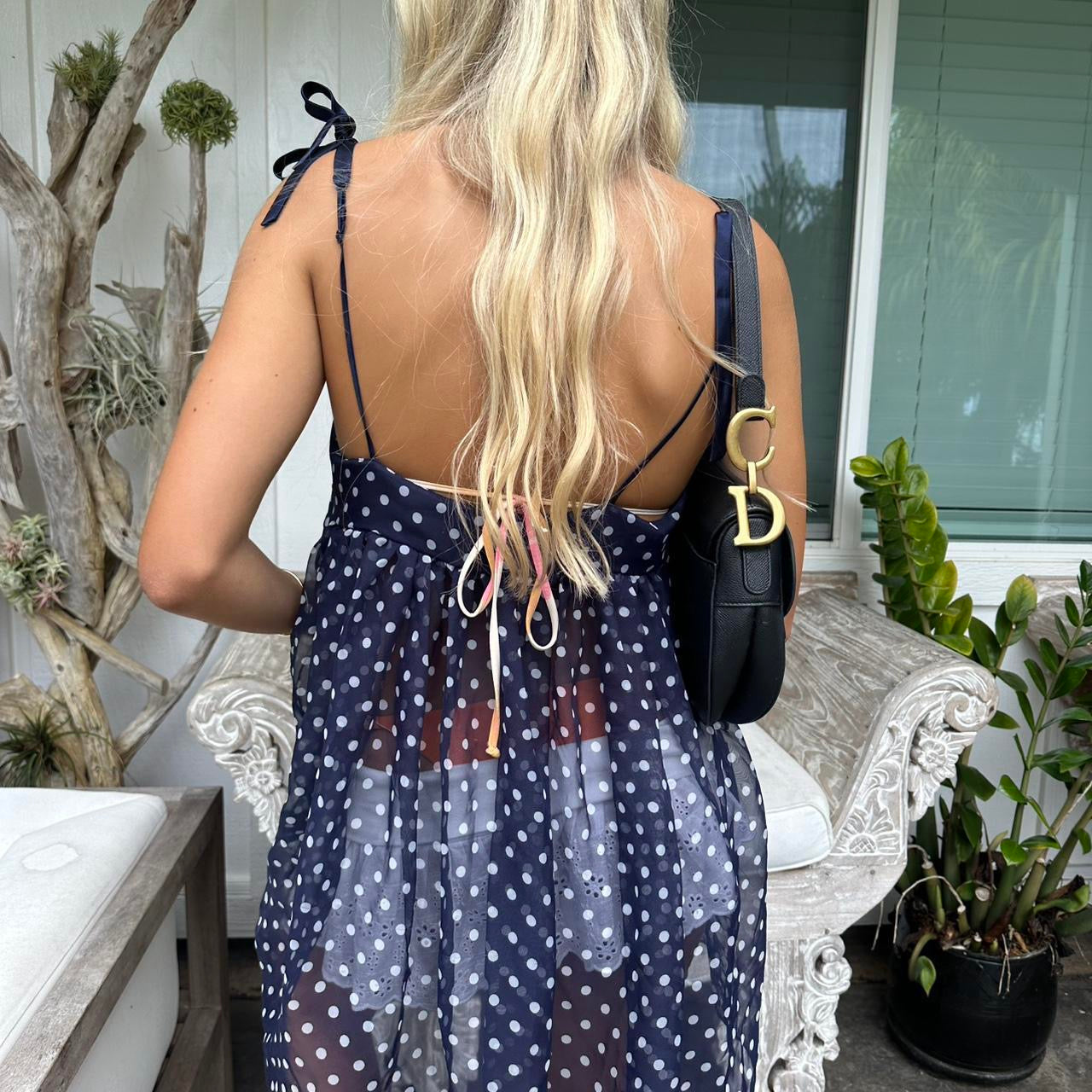 Vintage Victorias Secret navy polka dots babydoll top