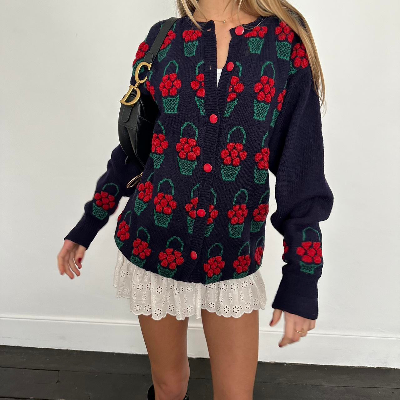Vintage 90โs fruit basket knit cardigan ๐๐งบ