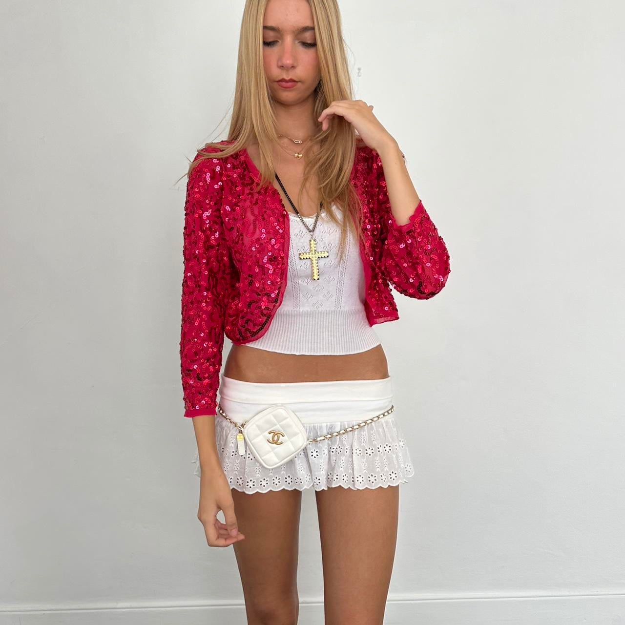 Vintage hot pink sequin delicate layering top