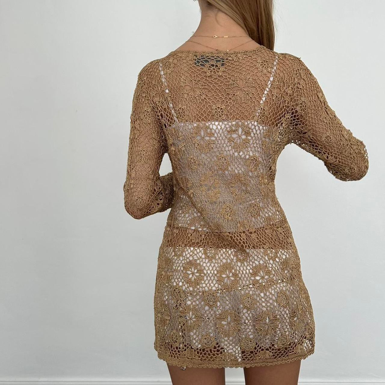 Vintage tan crochet delicate layering cardigan