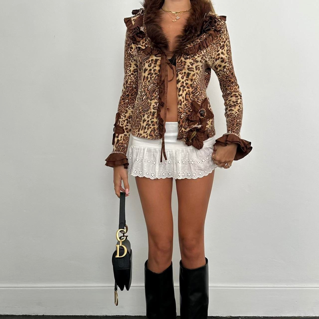 Vintage 90’s leopard print tie up cardigan