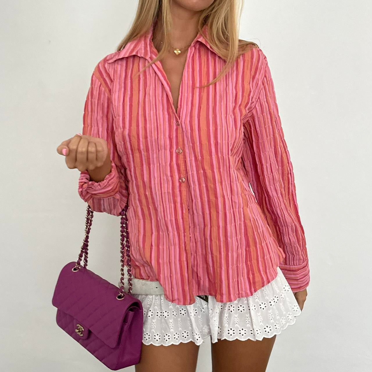 Vintage 2000’s pink and orange stripe shirt