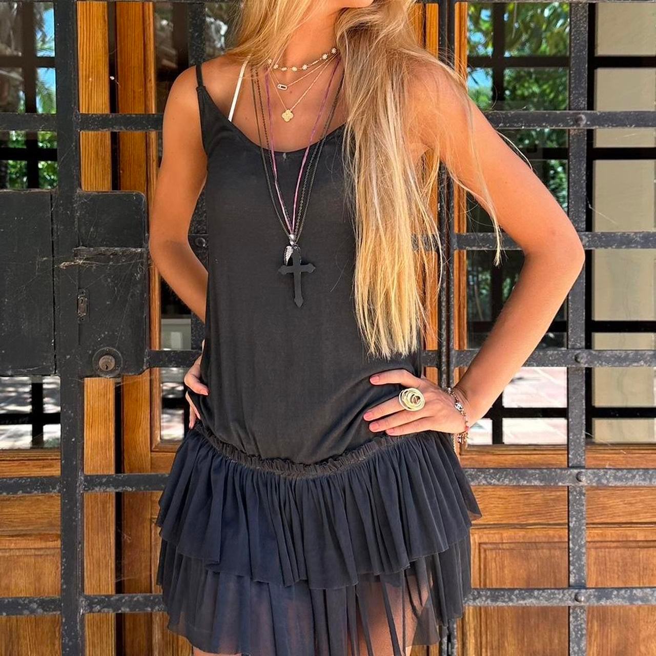Vintage 90’s boho black ruffle mini dress