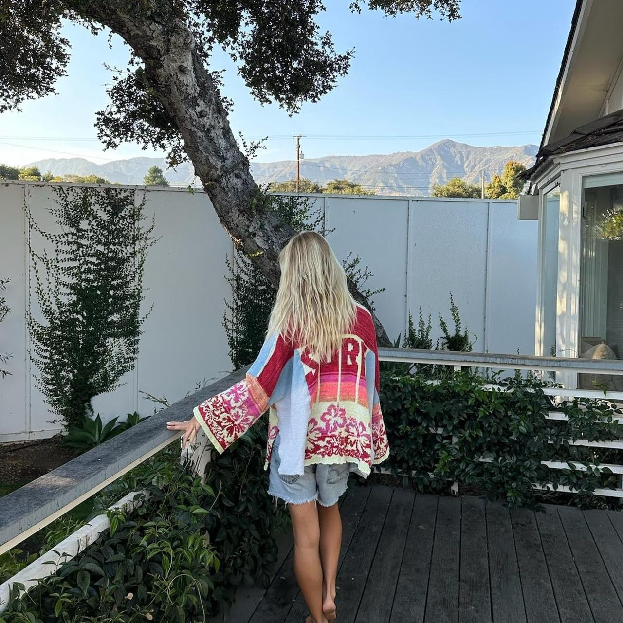 Vintage surf tropical knit cardigan sweater