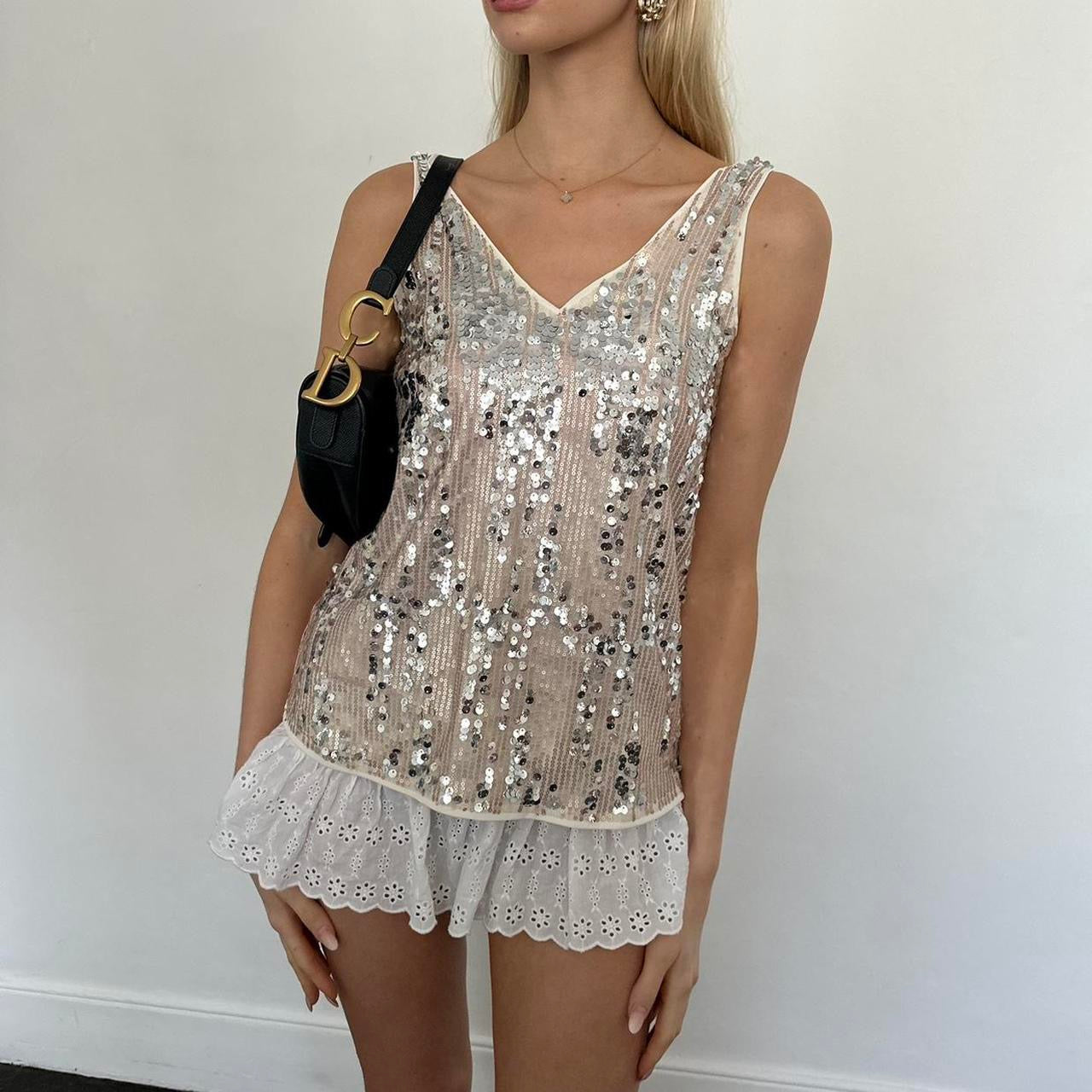 Vintage silver sequin embellished top
