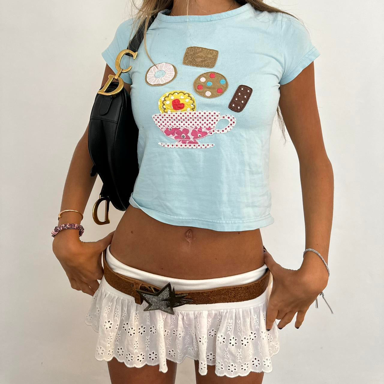Vintage baby blue Tea & biscuits baby tee πͺπ΅π