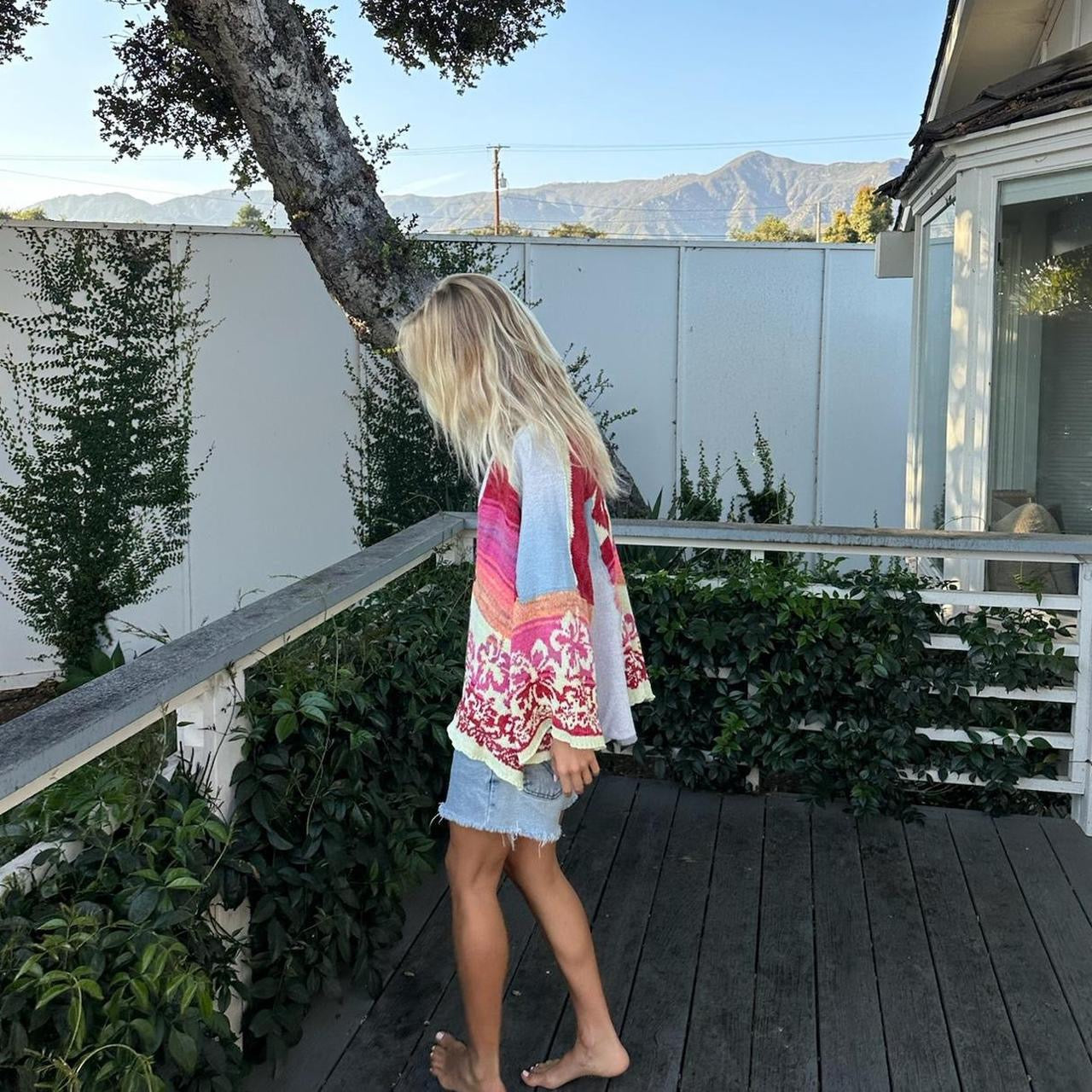 Vintage surf tropical knit cardigan sweater