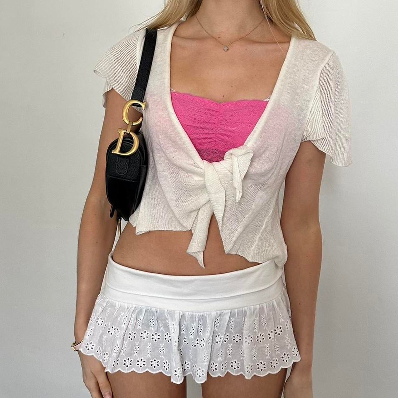 Vintage white tie up cardigan top