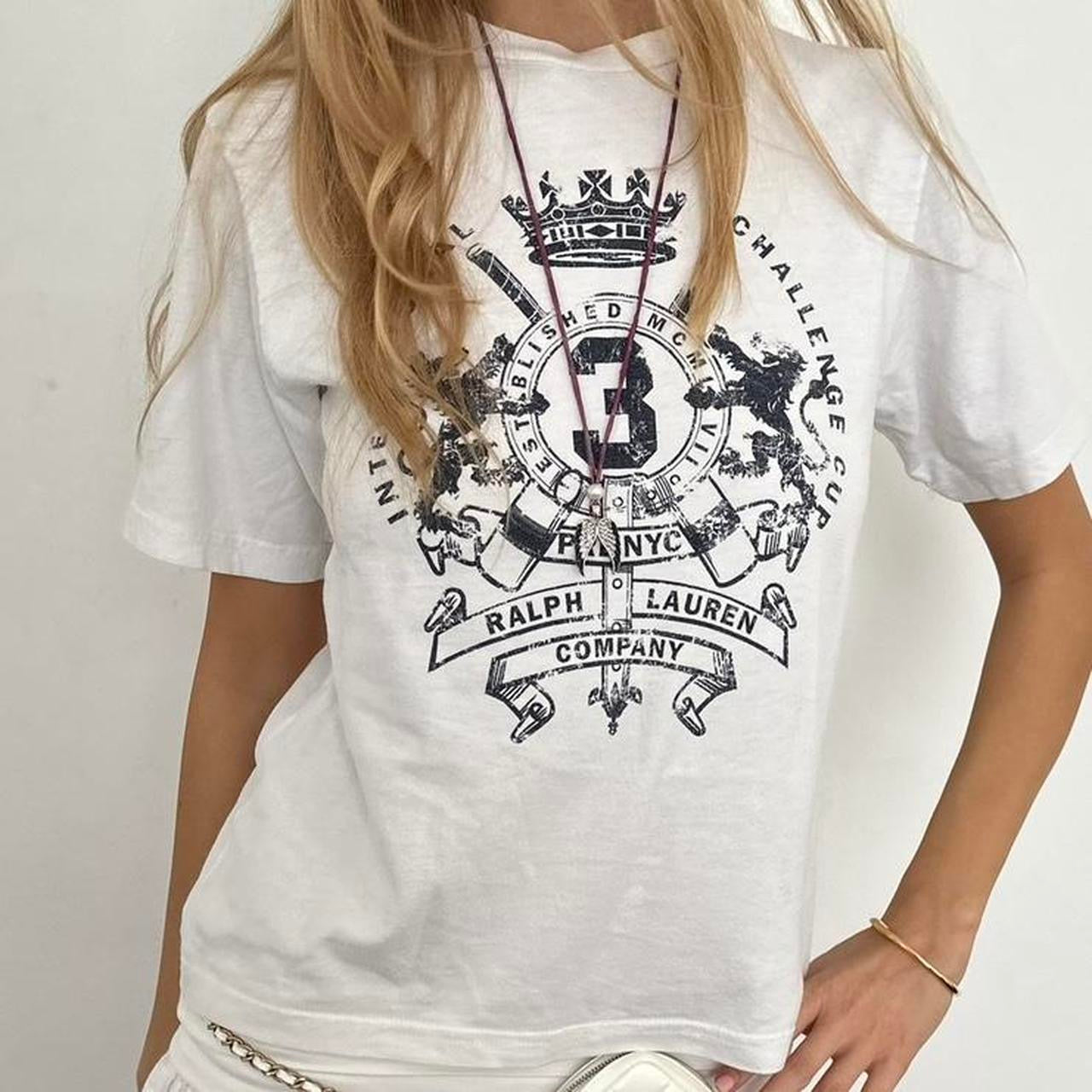 Vintage Ralph Lauren preppy white and navy relaxed top